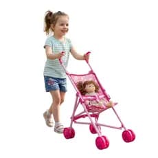 Carrinho de Boneca Rosa Dobrável Menina Bonecas Estampas Sortidas Lindas