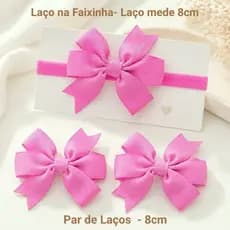 Kit Tiara de Bebê Faixinha e Par de Laço de Cabelo Menina