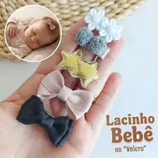 Kit com 5 Lacinhos Laço de Cabelo com Fecho de Contato Velcro para Bebês RN Maternidade