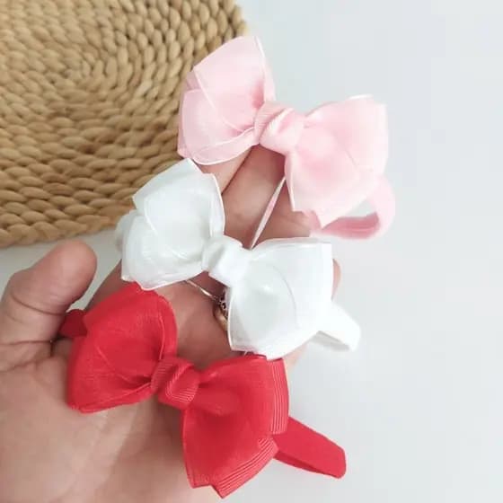 Kit 3 Faixa de Bebê Laço Organza Luxo Maternidade Batizado