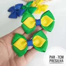Par Laço de Cabelo Infantil Verde e Amarelo Brasil Faixa Bebê