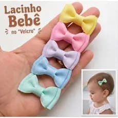 Kit 5 Mini Laços para Bebê no Velcro ou Mini Presilha Baby 100% Forrada com Antideslizante