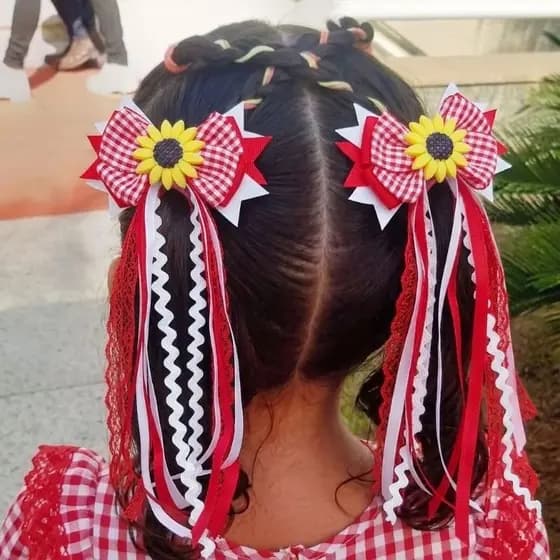 Par de Laço Junino Laço Caipira Vermelho e Branco Festa Junina SãoJoão