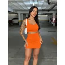 Conjunto Sara Saia Feminina Tubinho Curta e Cropped Regatinha com Alça Básico Blogueira Moda Verão Festa Tendencia