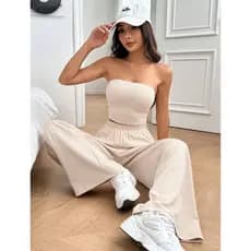 Conjunto Feminino Julia Tomara que Caia e Calça Pantalona Moda Feminina Gringa Outono Inverno Ajustável Tendencia