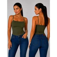 Regata Cropped Feminina Básica de Alça Fina Decote Reto sem bojo