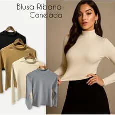 Blusa Feminina Manga Longa Golinha Básica Ribana Canelada Franelada Algodão Outono Inverno Elegante Segunda Pele Casual