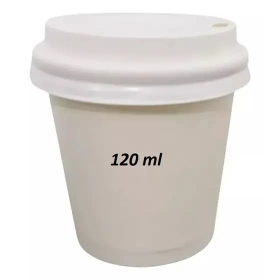 Copo Papel 120ml Com Tampa Bico P/ Café Capuccino Chá 50 Un