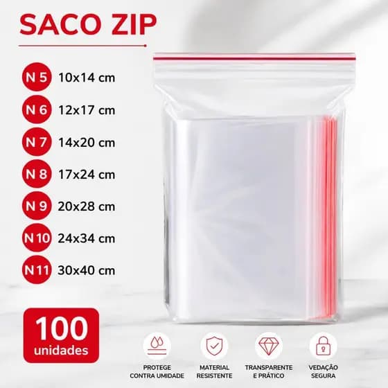 Saco Zip Hermético Abre e Fecha - C/ 100 Unidades