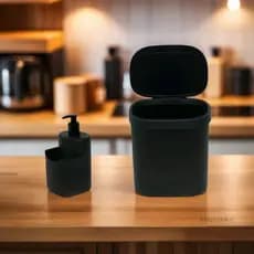 Kit Pia Cozinha Porta Detergente e Lixeira Dispenser com Suporte Esponja
