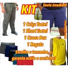 Calça/Short/Cueca/Regata  - Kit Adulto 4 Peças  - 1 Calça Tactel Reforçada com Costura Tripla 1 Short Tactel 1 Cueca Boxer Microfibra Estampada ou Lisa e uma Regata Lisa