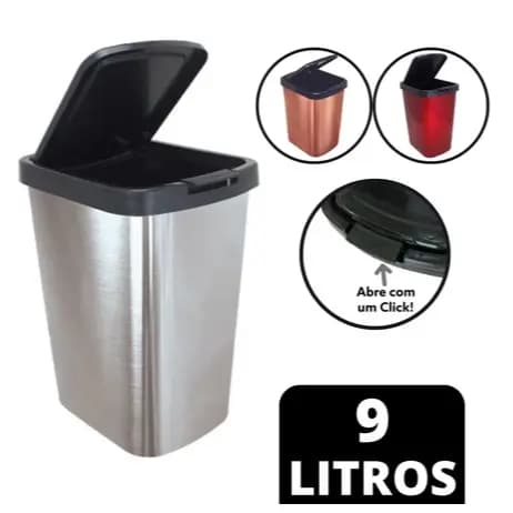 Lixeira MELHOR PREÇO  Escritorio Cozinha Banheiro 9 LItros  Cor Inox vermelho rose Decoração TOY 25462