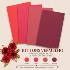 Color Plus Tons Vermelho A4 180g Papel Colorido Kit com 12 Folhas para Artesanato e Papelaria