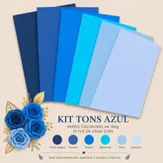 Color Plus Tons Azul A4 180g Papel Colorido Kit com 12 Folhas para Artesanato e Papelaria