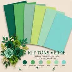 Color Plus Tons Verde A4 180g Papel Colorido Kit com 12 Folhas para Artesanato e Papelaria