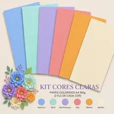 Color Plus Cores Claras A4 180g Papel Colorido Kit com 12 Folhas para Artesanato e Papelaria