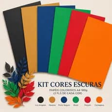 Color Plus Cores Escuras A4 180g Papel Colorido Kit com 12 Folhas para Artesanato e Papelaria