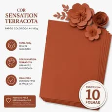 Papel Color Plus Terracota A4 180g | Premium Alta Qualidade | Ideal Scrap e Convites | 10 Folhas