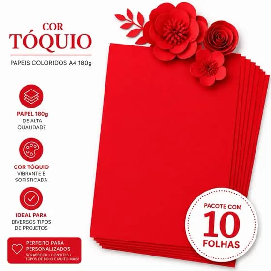 Papel Toquio Color Plus A4 180g – vermelho Cor Vibrante Premium p/ Convites, Caixas e Scrapbook