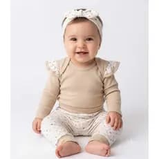 Conjunto/kit Bebê Menina Body, Calça e Tiara