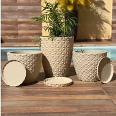 Kit 3 Vaso Decorativo para Plantas de Polietileno Diamante Coluna e 2 Bojo N1 c Prato