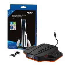 Base  Suporte Cooler com Dock Carregador de Controle e Led RGB para Ps5 SLIM Disco e Digital
