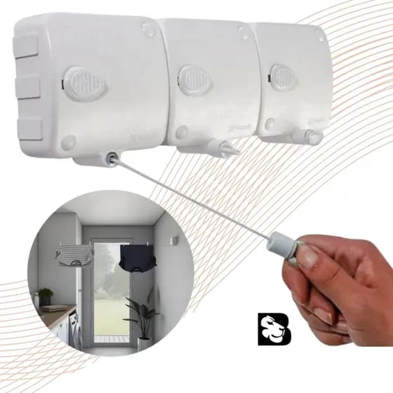 Varal Retrátil de Parede Automático Modular 3 Peças Com 6 Metros Corda Para Secar Roupa Com Trava