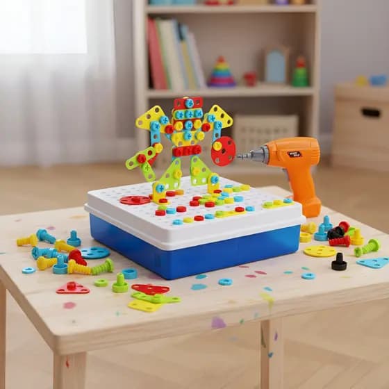 Ferramenta Infantil Com Kit Parafusadeira De Brinquedo De Montar Pilha 106 Peças Coordenação Motora
