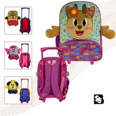 Mochila Infantil Com Rodinha Escolar Para Criança Com Bolsos Modelo Ursinho Rena Cachorro Borboleta