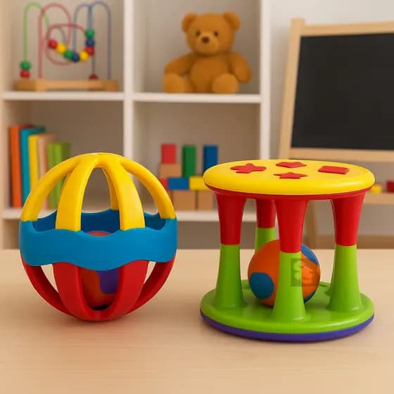 Bolinha Chocalho Didática para Bebe + Torre Chocalho Bolinha Infantil Pedagógica Coordenação Motora