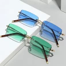 Novo estilo sem moldura moda óculos de sol das mulheres dos homens único simples pequeno quadro quadrado corte borda lac