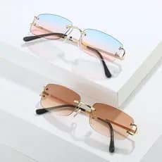 Novo estilo sem aro óculos de sol europeu americano simples rua tiro quadrado óculos moda óculos de sol feminino