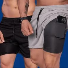 Kits Shorts 2 em 1 Dry Fit Esportivo Academia Bolso Interno Versátil Corrida Treino Com Elastano
