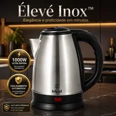 Chaleira Elétrica Élevé Inox 1,8L 1000W 127V Aço Inox Desligamento Automático Base 360°