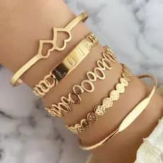 kit 5 pçs bracelete pulseira rígida dourada conjunto de pulseiras