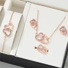 Kit 4pçs conjunto joias com colar anel pulseira e brincos
