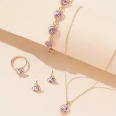 kit 5 Peças Conjunto De Joias Femininas Brilhantes pulseira colar brinco anel pedras dourado joias