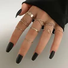 Conjunto 10 anéis kit com 10 anéis moda mulher dourado e prata anel