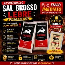 Kit 2 Sal Grosso para Churrasco Lebre 1kg cada Validade Longa + Brinde Amacinte de Carne