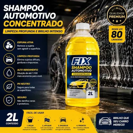 Shampoo Automotivo Concentrado Fix 2 Litros Alto Rendimento PH Neutro