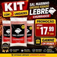 Kit 3 Pacotes de Sal para Churrasco Sal Grosso 1kg cada + Brinde Amciante de Carne
