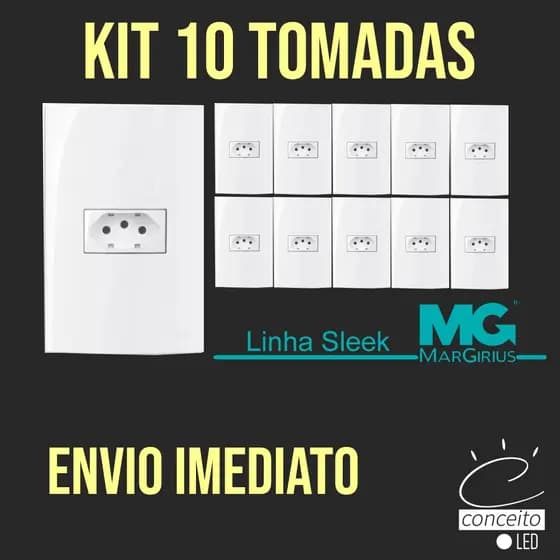 Kit 10 unidades Tomada 10A / 20A - um módulo - Margirius Sleek Alto Brilho