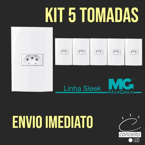 Kit 5 unidades Tomada 10A / 20A - um módulo - Margirius Sleek Alto Brilho