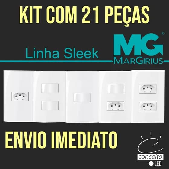 KIT CASA PRONTA - 21 peças Tomadas e Interruptores - Linha Sleek MarGirius