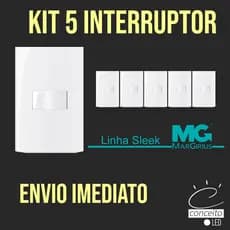 Kit 5 unidades Interruptor Simples / Paralelo - uma Tecla - Margirius Sleek Alto Brilho