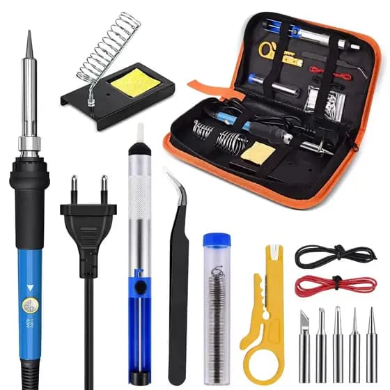 Kit Ferro Solda 60w 110V + Tubete Estanho Com Resina E Sugador De Solda + Estojo Profissional
