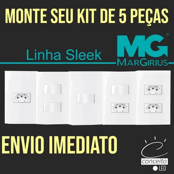 KIT VAREJO - Escolha 5 peças Interruptores - Linha Sleek MarGirius Branco Brilhante