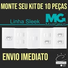 KIT ATACADO - Escolha 10 peças Tomadas e Interruptores - Linha Sleek MarGirius Branco Brilhante