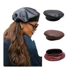 Boina  Feminina Francesa Couro Pu Moda Luxo Outorno-inverno