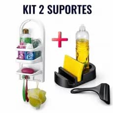 Porta Shampoo + Porta Detergente Com Rodinho de Pia Suporte Organizador Plástico  Kit 2